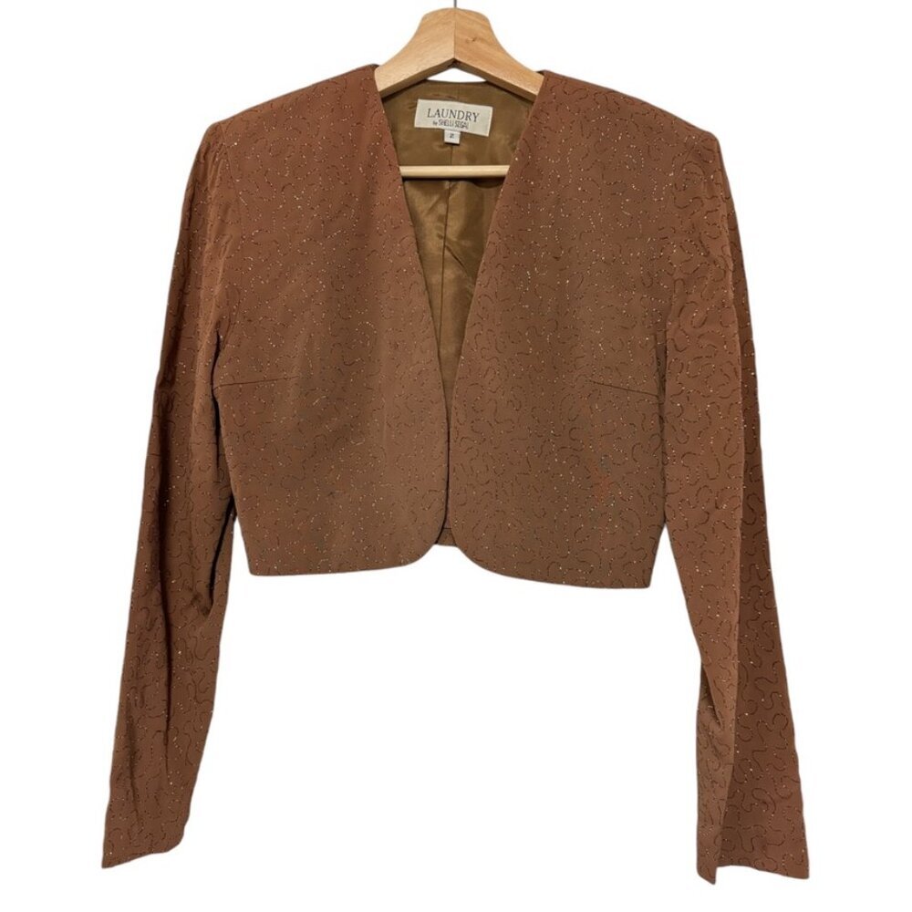 Vintage 90's Brown Glitter Sparkle‎ Crop Jacket Blazer LAUNDRY by SHELLI SEGAL
